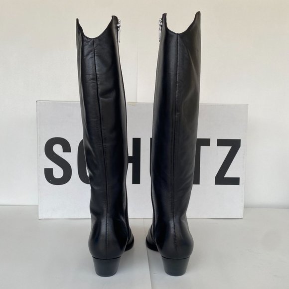 NIB SCHUTZ FANTINNE TALL LEATHER WESTERN BLACK BOOTS - Picture 6 of 9